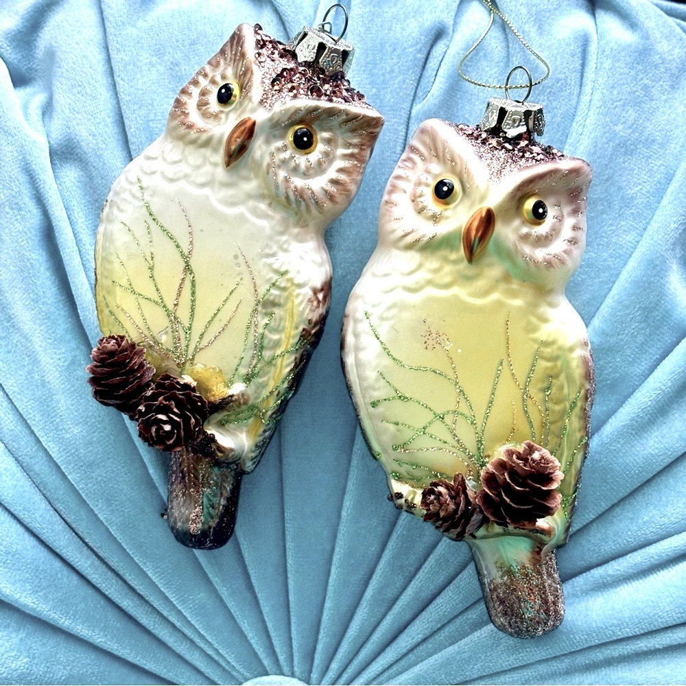 Brown Owl Glass Ornament Set Vintage